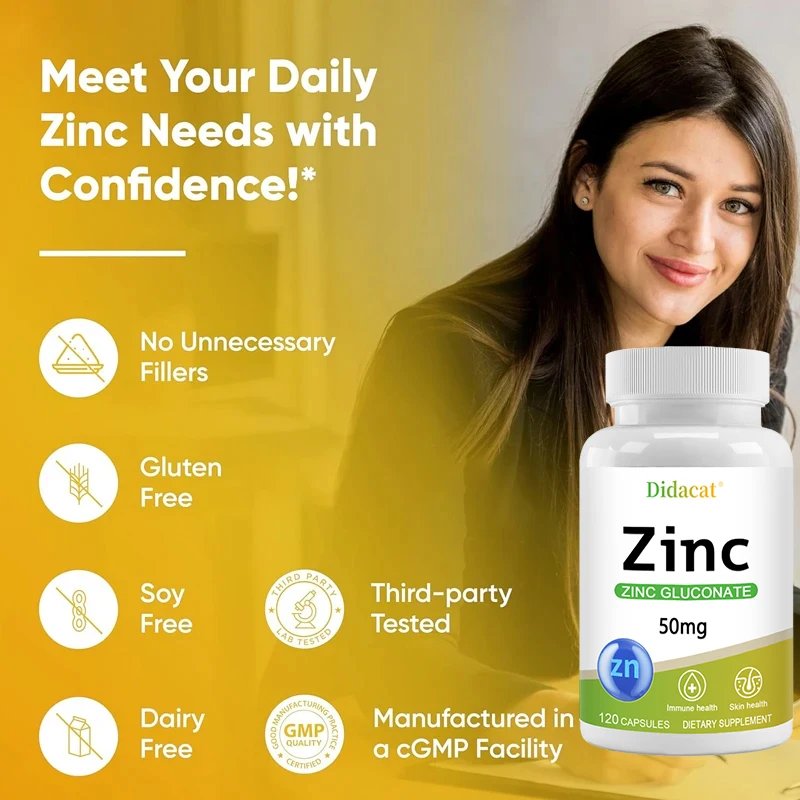 Zinc 50 Mg - con gluconato de  - Health Wellness And reseña y precio
